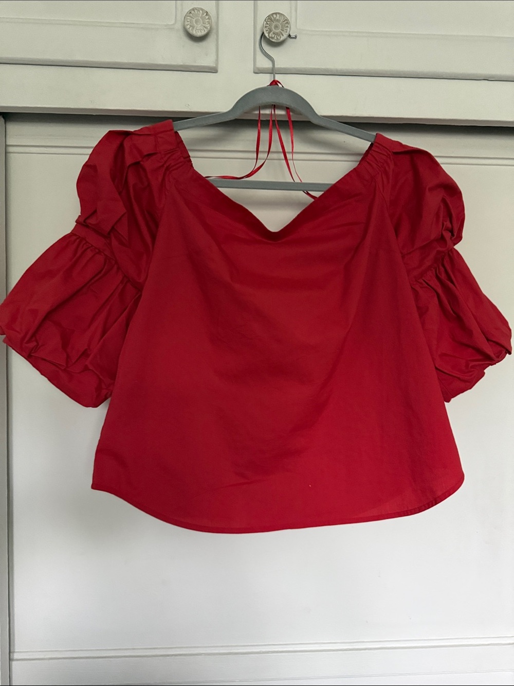Banana Republic Red Puff-Sleeve V-Neck Blouse
